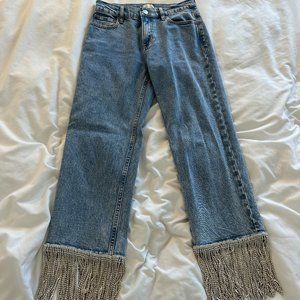 Alice + Olivia Amazing Boyfriend Fringe-Trim Jeans